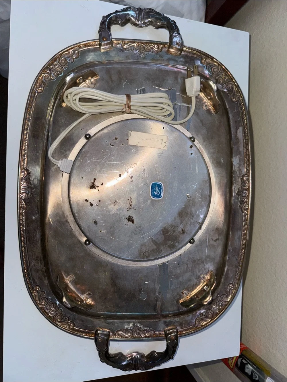 Eton Silver-Tone Decorative Serving Tray with Electric Warming Plate